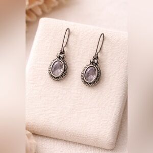 925 Sterling Silver Oval Faceted Stone Drop Earrings | 4g | 1.25”